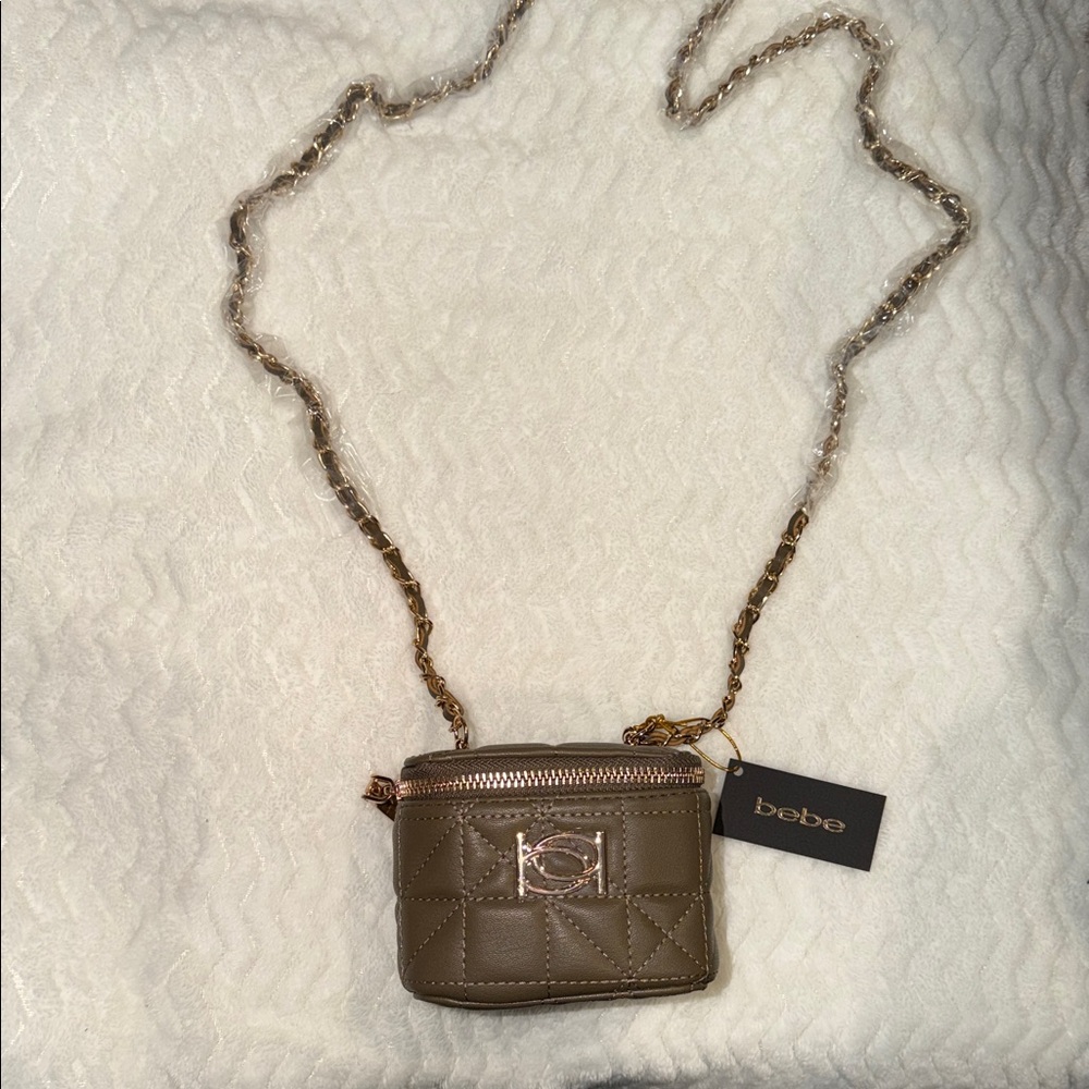 Bebe Beige Quilted Mini Bag with Chain Strap